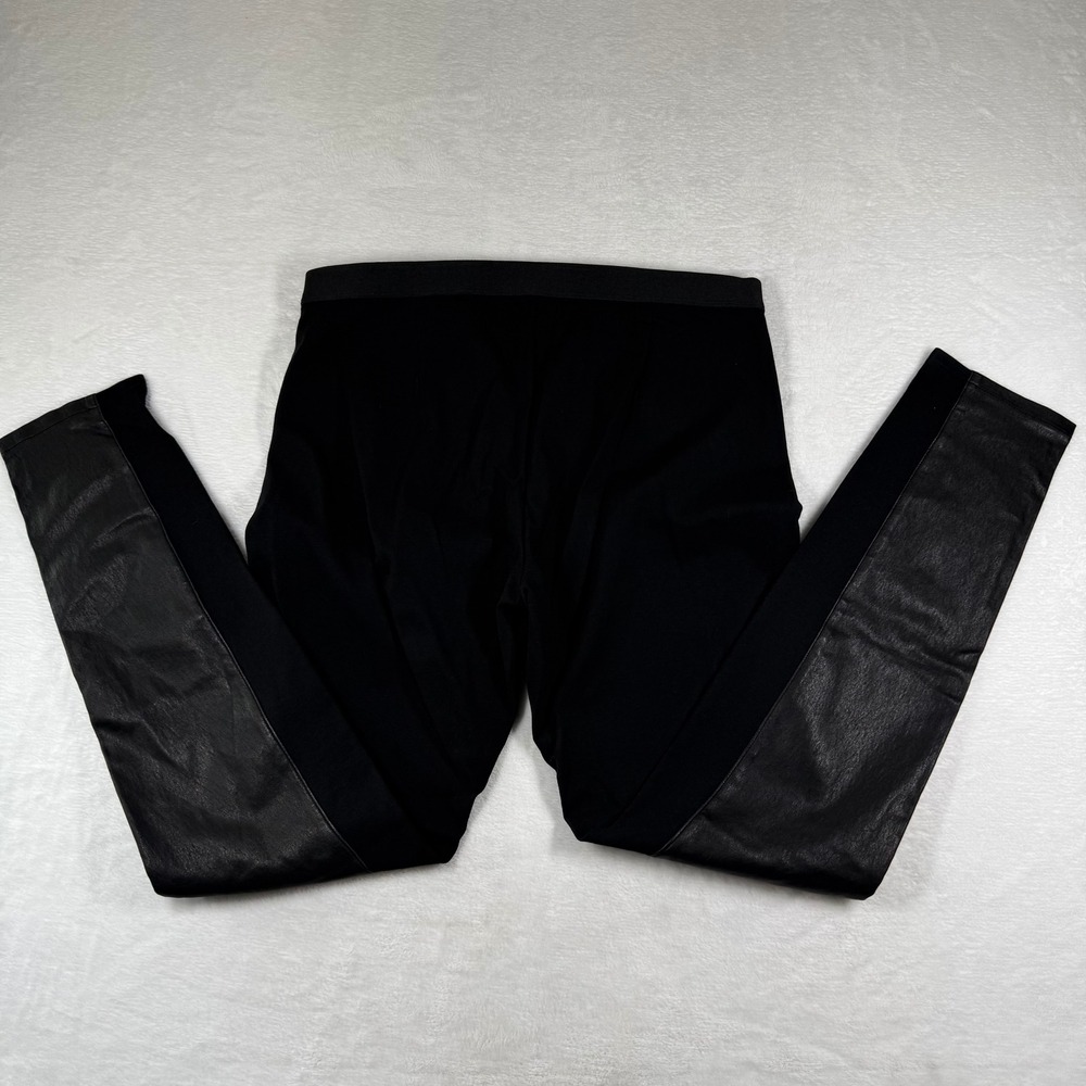 The Fisher Project Eileen Fisher Black Lamb Leather Front Mixed Media Leggings M
